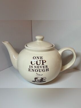 Creative Tops Proverbs Ceramic Teapot White Tea Pot One Cup Is Never Enough